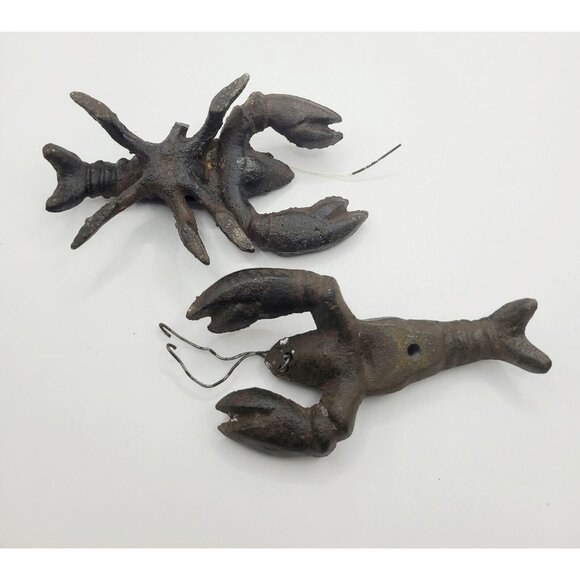 Vintage Cast Iron Lobster Crawfish Figurine Paperweight Nautical Decor Cajun Set - Picture 8 of 10